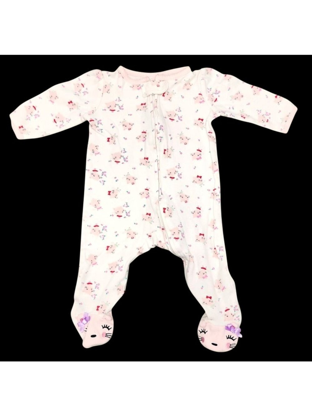 Baby Girls Little Wonders Ballet Kitty Cat Zip Front Footed Sleeper 3-6 M Cotton